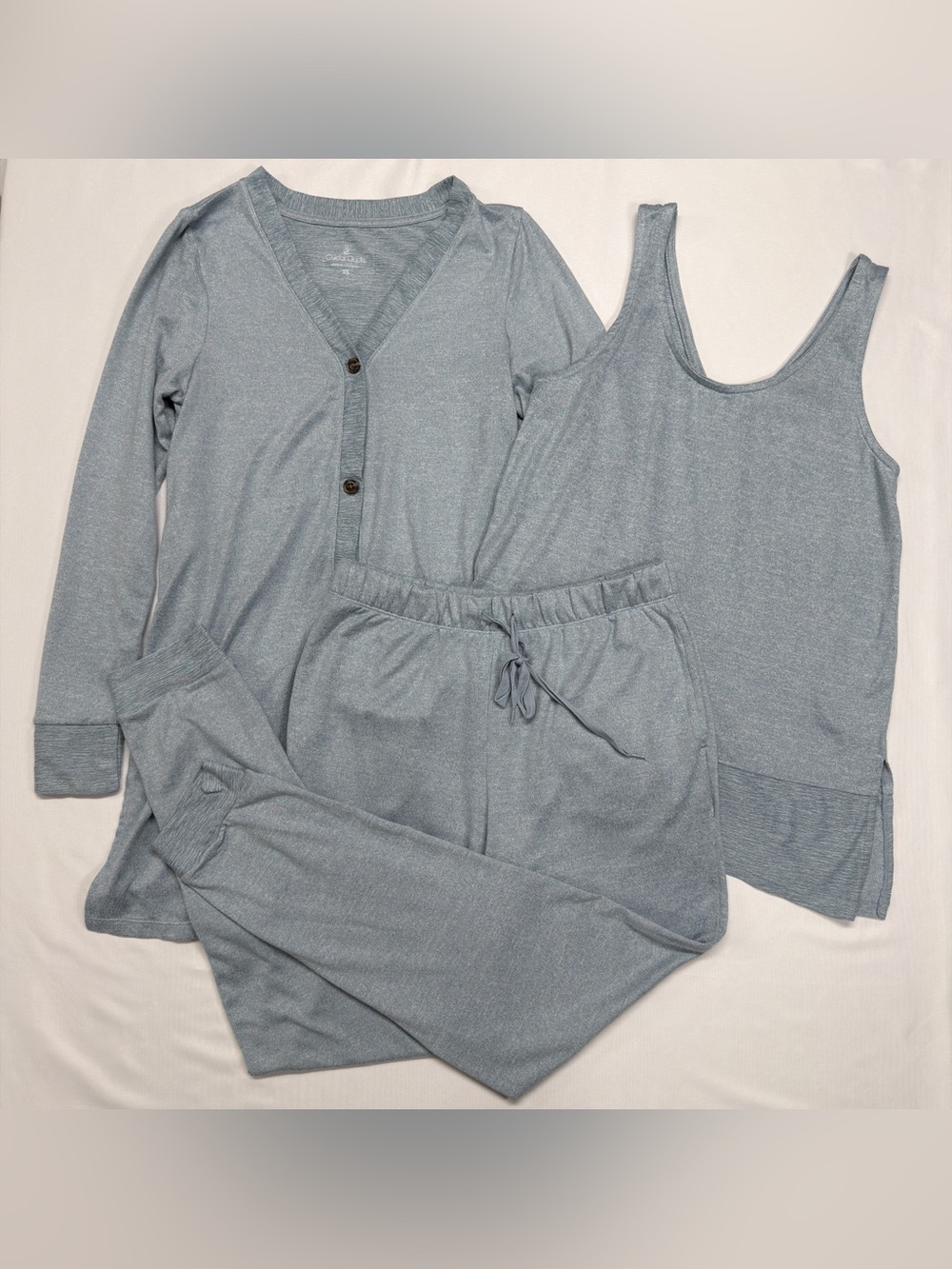 Cuddl Duds 3-Piece Pajama and Lounge Set in Heathered Light Blue